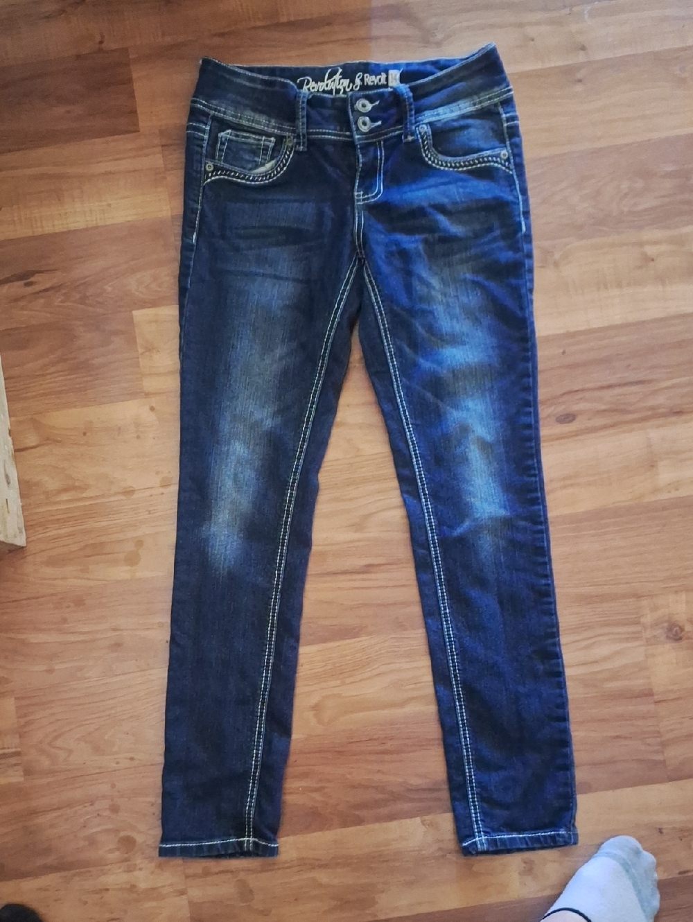 Revolution Dark Blue Skinny Jeans with Contrast Stitching